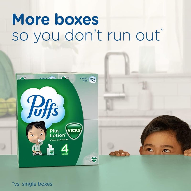 Puffs Plus Lotion with Vicks Facial Tissues, 4 Cubes, 48 Tissues per Box (192 Tissues) - Image 3